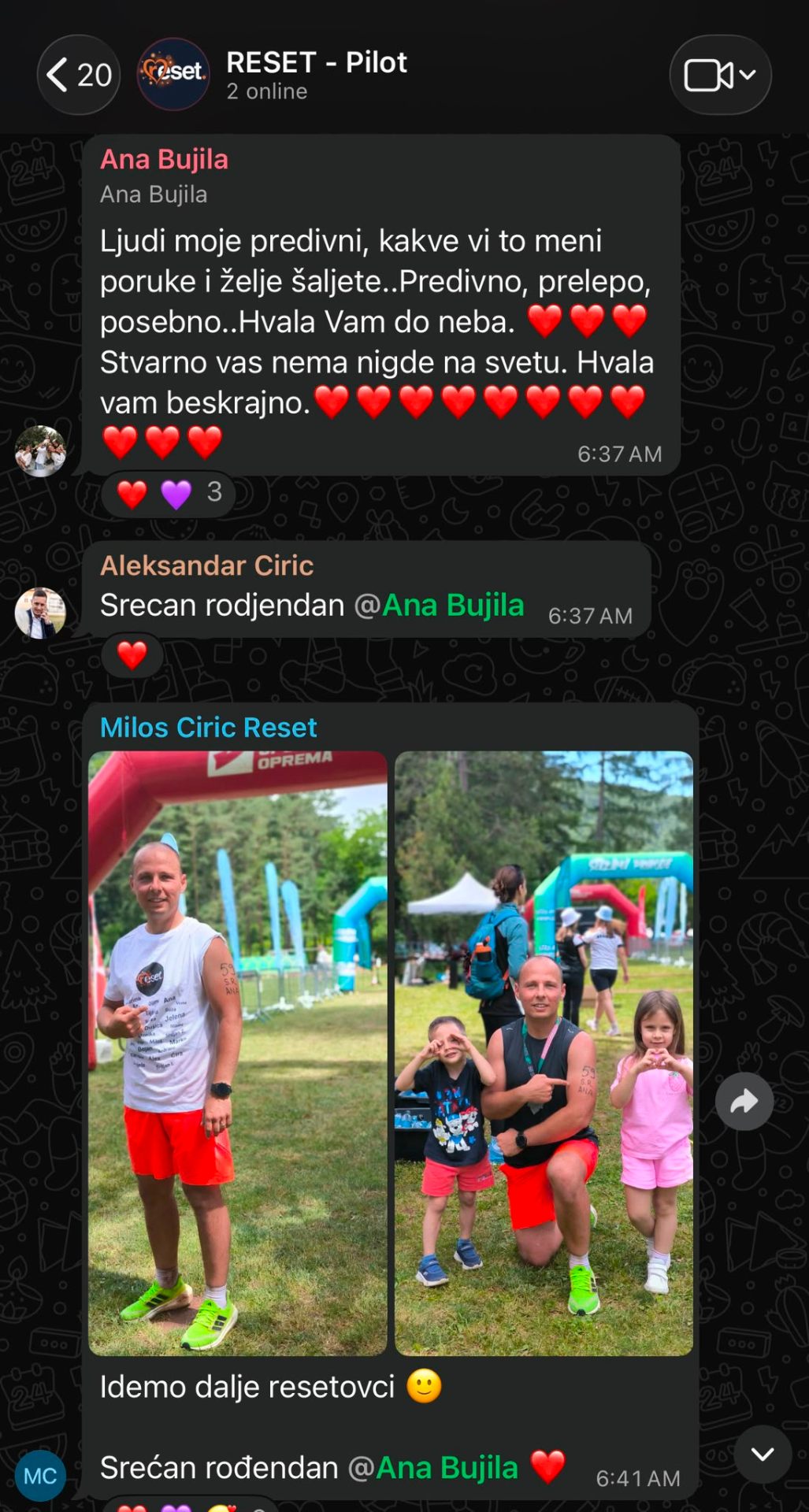 Ana, poruka u RESET grupi